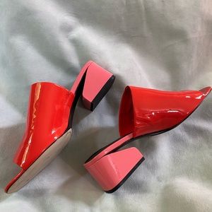 Via Spiga Orange and Pink Patent Leather Mules